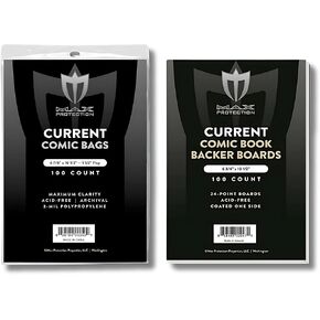 (1000ct) Max Protection Current Comic Book Bags and Boards - Ultra Clear Bags & Durable Backing Boards - Fits Most Comics Post-1974 - Easy Closure Flap - Archival Quality Acid-Free Storage for Comics
