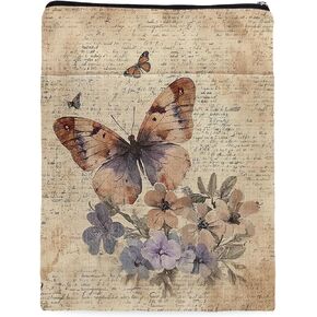 Vintage Butterfly Flower Book Cover, Butterfly Book Sleeve, Retro Botanical Pattern Reusable Book Pouch, Butterfly Floral Canvas Prints Book Sleeve for Book Lovers (Beige-Retro Butterfly, Large)