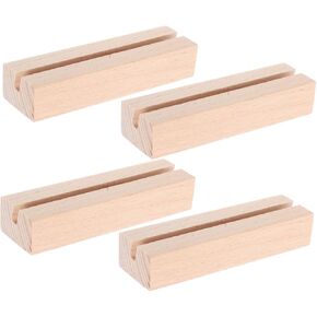 Homoyoyo 4pcs Wooden Name Card Holder Base Rustic Table Place Card Holders Natural Calendar Stands for Desktop Display Slot