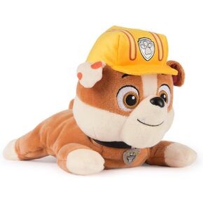 PAW Patrol GUND Rubble Plush, Official Lounging Rubble Plush Toy, Weighted Stuffed Animal, Sensory Toy for Ages 1 and Up, 8"