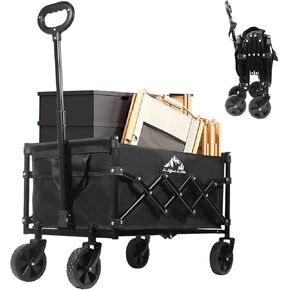 Collapsible Wagon Folding Utility Cart, Beach Wagon 352LBS Heavy-Duty with Adjustable Handles, 5" Quiet Swivel Wheels, Lightweight (11lbs) for Groceries, Camping, Moving, Blue