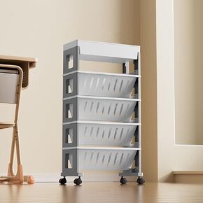 4/5 Tier Rotatable Rolling Utility Cart,Library Rolling Cart Book Shelf Organizer,Movable Book Storage Containers for Living Room,Office,Study,Entryway(40x18x76cm/15.7x7x30in, Orange)