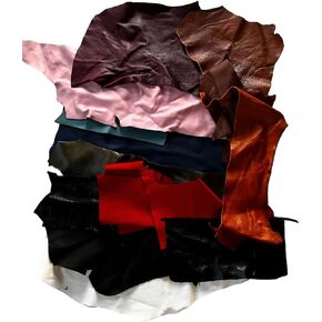 Genuine Leather Scraps Assortment, Mixed Colors, Sold by Pound, Premium Full Grain Leather Pieces (1.0, Pounds)