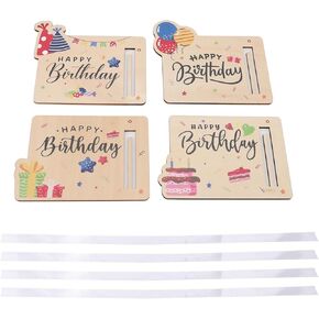 4 PCS عيد ميلاد حامل أموال للحصول على هدية نقدية حامل بطاقة عيد ميلاد الخشبية مع شريط 4 أنماط المرح الأموال هدية هدية النقد هدية إبداعية لحفلة عيد الميلاد