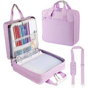 Zipper Binder 3 Ring with Shoulder Strap, 2 Inch O-Rings, 500-Sheet Capacity, Binder Bag with Expanding File Folder & Multi-Pockets, Trapper Keeper fits for 13 Inch Laptop (Purple)