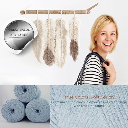 Twisted Macrame VR Cord 250g 672 feet 224 Yards Single Strand 4mm-5mm Twine Rope Sparkle Natural Cotton Cord String Crafts Wall Hanger Plant Thread Hanging 1 Skein VR 90919 in Kuwait