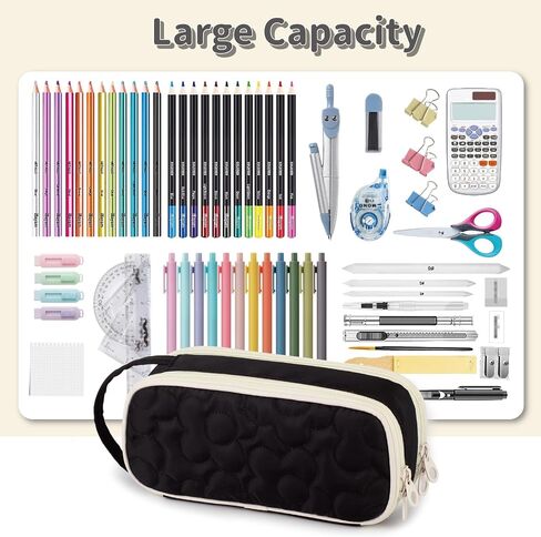 Pencil Case For Girls,Flower Quilted Large Capacity Pencil Pouch With 2 Compartment, Zipper Pencil Bag With Handle, Women Soft Pencil Box For Middle School Office College in Saudi Arabia