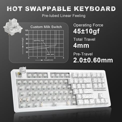 YUNZII YZ87 75% Gasket Mechanical Keyboard,TKL Wireless Hot Swappable Bluetooth Gaming Keyboard with 4-Layer Padding,BT5.0/2.4Ghz/Type-C NKRO RGB Keyboard for Linux/Win/Mac(Black,Milk Switch) in Kuwait