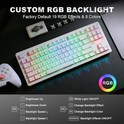 YUNZII YZ87 75% Gasket Mechanical Keyboard,TKL Wireless Hot Swappable Bluetooth Gaming Keyboard with 4-Layer Padding,BT5.0/2.4Ghz/Type-C NKRO RGB Keyboard for Linux/Win/Mac(Black,Milk Switch) in Kuwait