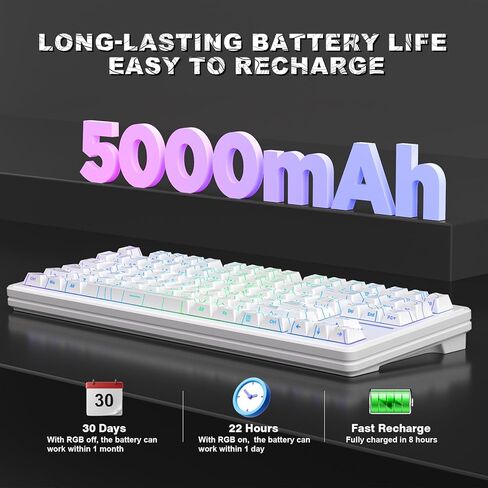 YUNZII YZ87 75% Gasket Mechanical Keyboard,TKL Wireless Hot Swappable Bluetooth Gaming Keyboard with 4-Layer Padding,BT5.0/2.4Ghz/Type-C NKRO RGB Keyboard for Linux/Win/Mac(Black,Milk Switch) in Kuwait