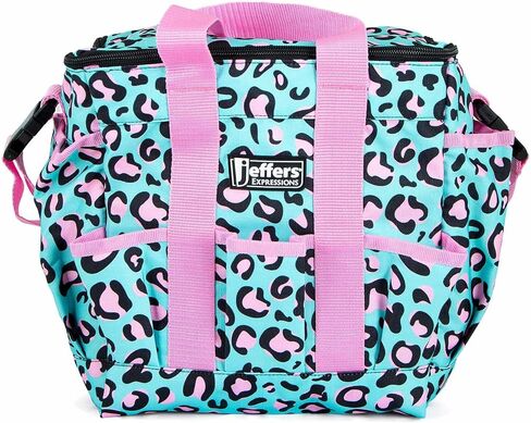 Jeffers Expression Deluxe Grooming Bag ، Party Cheetah - منظم أعلى سستة للفرش ، الرش ، اختيارات الحافر ، تاك وإكسسوارات - السفر ، التخييم ، الحصان ، الكلب ، القط والحيوانات الأليفة. in Kuwait