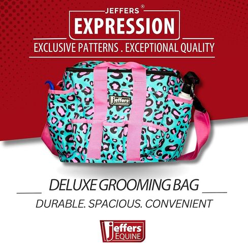 Jeffers Expression Deluxe Grooming Bag ، Party Cheetah - منظم أعلى سستة للفرش ، الرش ، اختيارات الحافر ، تاك وإكسسوارات - السفر ، التخييم ، الحصان ، الكلب ، القط والحيوانات الأليفة. in Kuwait