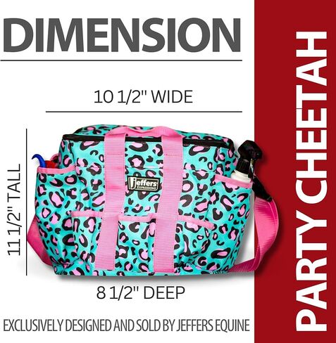 Jeffers Expression Deluxe Grooming Bag ، Party Cheetah - منظم أعلى سستة للفرش ، الرش ، اختيارات الحافر ، تاك وإكسسوارات - السفر ، التخييم ، الحصان ، الكلب ، القط والحيوانات الأليفة. in Kuwait