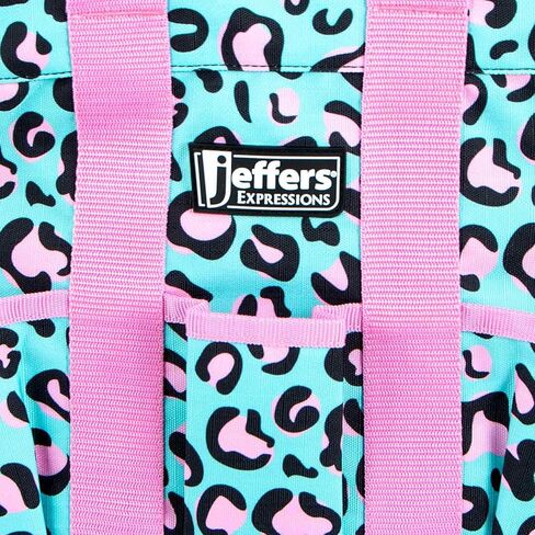 Jeffers Expression Deluxe Grooming Bag ، Party Cheetah - منظم أعلى سستة للفرش ، الرش ، اختيارات الحافر ، تاك وإكسسوارات - السفر ، التخييم ، الحصان ، الكلب ، القط والحيوانات الأليفة. in Kuwait