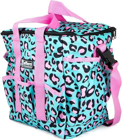 Jeffers Expression Deluxe Grooming Bag ، Party Cheetah - منظم أعلى سستة للفرش ، الرش ، اختيارات الحافر ، تاك وإكسسوارات - السفر ، التخييم ، الحصان ، الكلب ، القط والحيوانات الأليفة. in Kuwait