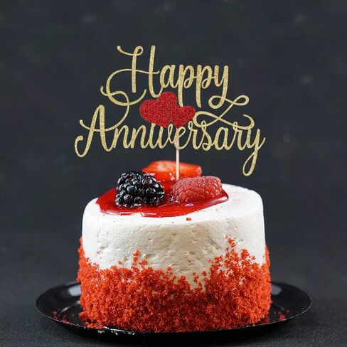 Kaoenla Happy Anniversary Cake Topper - Gold Glitter Happy Birthday Cake Topper, Company Anniversary Party Decoration, Wedding Wedding Anniversary Party Cake Decoration in Kuwait