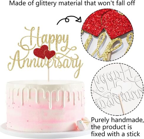 Kaoenla Happy Anniversary Cake Topper - Gold Glitter Happy Birthday Cake Topper, Company Anniversary Party Decoration, Wedding Wedding Anniversary Party Cake Decoration in Kuwait