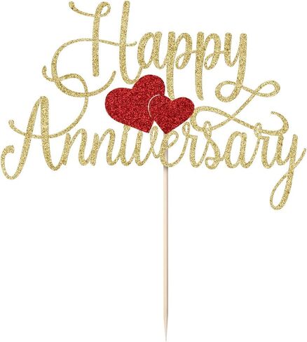 Kaoenla Happy Anniversary Cake Topper - Gold Glitter Happy Birthday Cake Topper, Company Anniversary Party Decoration, Wedding Wedding Anniversary Party Cake Decoration in Kuwait