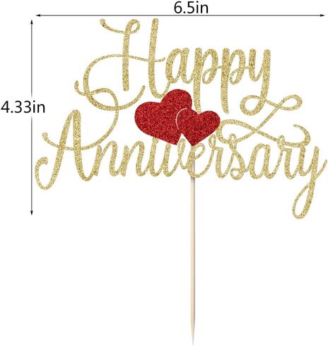 Kaoenla Happy Anniversary Cake Topper - Gold Glitter Happy Birthday Cake Topper, Company Anniversary Party Decoration, Wedding Wedding Anniversary Party Cake Decoration in Kuwait