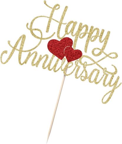 Kaoenla Happy Anniversary Cake Topper - Gold Glitter Happy Birthday Cake Topper, Company Anniversary Party Decoration, Wedding Wedding Anniversary Party Cake Decoration in Kuwait
