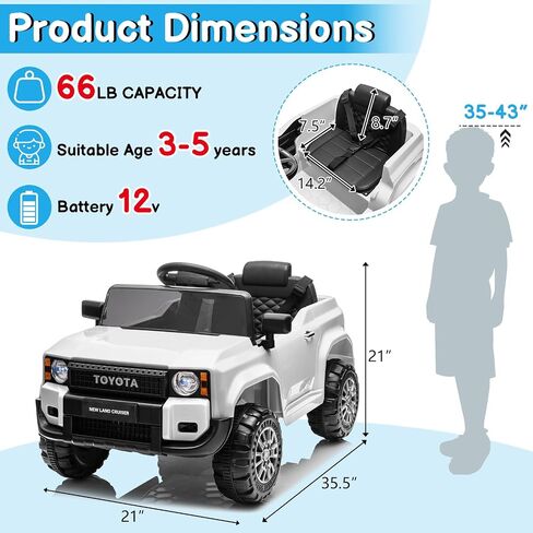 Winado 12V Ride on Car, Licensed Toyota Electric Truck for Toddlers W/Remote Control, Battery Car for Kids with Openable Doors, 3 Speeds, LED Lights, Music (Black) in Saudi Arabia