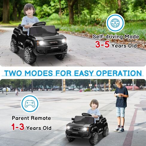 Winado 12V Ride on Car, Licensed Toyota Electric Truck for Toddlers W/Remote Control, Battery Car for Kids with Openable Doors, 3 Speeds, LED Lights, Music (Black) in Kuwait