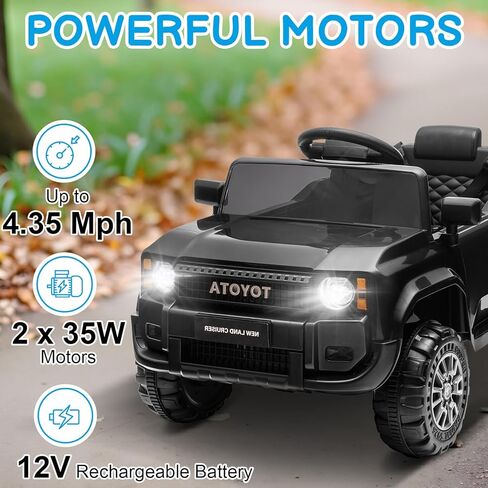 Winado 12V Ride on Car, Licensed Toyota Electric Truck for Toddlers W/Remote Control, Battery Car for Kids with Openable Doors, 3 Speeds, LED Lights, Music (Black) in Kuwait