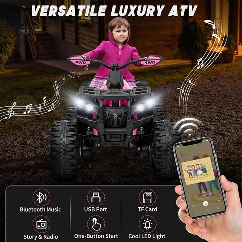 24 فولت 2 مقاعد ركوب على ألعاب للأطفال الكبار ، 4x4 Kids ATV 4 Wheeler W/800W Motors ، 9AH بطارية تعمل بالسيارة مع التحكم عن بعد ، وسادات الركبة ، البلوتوث ، تعليق الربيع ، رباعي كهربائي للفتيات ، الوردي in Kuwait