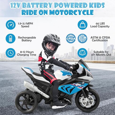 Costzon Kids Motorcycle ، BMW 12V مرخصة في بطارية على دراجة نارية مع المصباح ، القرن ، الموسيقى ، MP3 ، منفذ USB ، 3 عجلات دراجة نارية كهربائية للأطفال ، هدية للبنين والبنات (الأزرق) in Kuwait