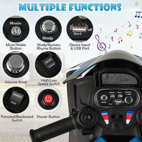 Costzon Kids Motorcycle ، BMW 12V مرخصة في بطارية على دراجة نارية مع المصباح ، القرن ، الموسيقى ، MP3 ، منفذ USB ، 3 عجلات دراجة نارية كهربائية للأطفال ، هدية للبنين والبنات (الأزرق) in Kuwait