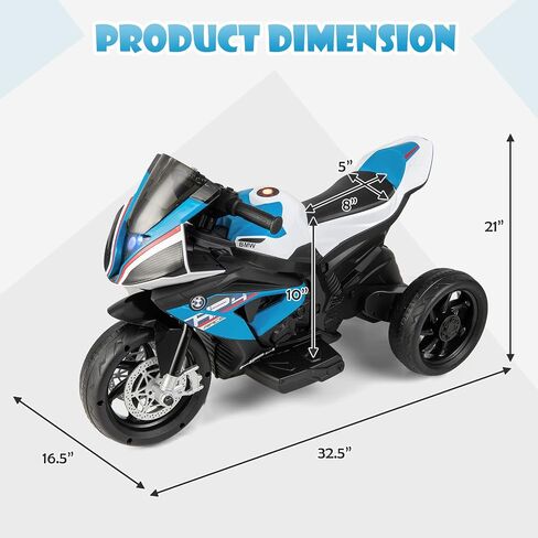 Costzon Kids Motorcycle ، BMW 12V مرخصة في بطارية على دراجة نارية مع المصباح ، القرن ، الموسيقى ، MP3 ، منفذ USB ، 3 عجلات دراجة نارية كهربائية للأطفال ، هدية للبنين والبنات (الأزرق) in Kuwait