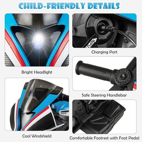 Costzon Kids Motorcycle ، BMW 12V مرخصة في بطارية على دراجة نارية مع المصباح ، القرن ، الموسيقى ، MP3 ، منفذ USB ، 3 عجلات دراجة نارية كهربائية للأطفال ، هدية للبنين والبنات (الأزرق) in Kuwait