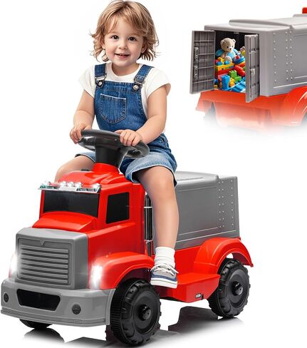 6V Ride on Truck for Toddlers - Kids Electric Car with Large Storage Box, Music, LED Lights, Rechargeable Battery, One-Button Start, Indoor/Outdoor Ride on Toy for Kids Boys Girls (Dark Blue) in Saudi Arabia