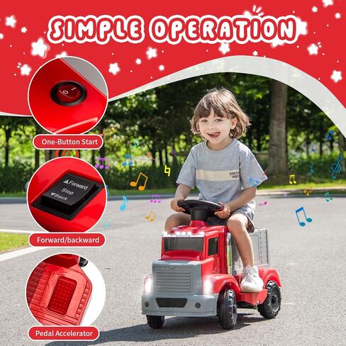 6V Ride on Truck for Toddlers - Kids Electric Car with Large Storage Box, Music, LED Lights, Rechargeable Battery, One-Button Start, Indoor/Outdoor Ride on Toy for Kids Boys Girls (Dark Blue) in Saudi Arabia