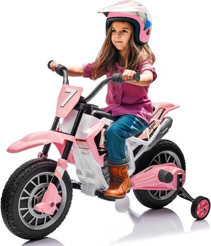 JOYLDIAS Kids Motorcycle Dirt Bike, 12V7AH Battery-Powered Ride On Motorcycle for Kids, Off-Road Street Bike w/Training Wheels, Spring Suspension, High/Low Speeds, Green in Kuwait