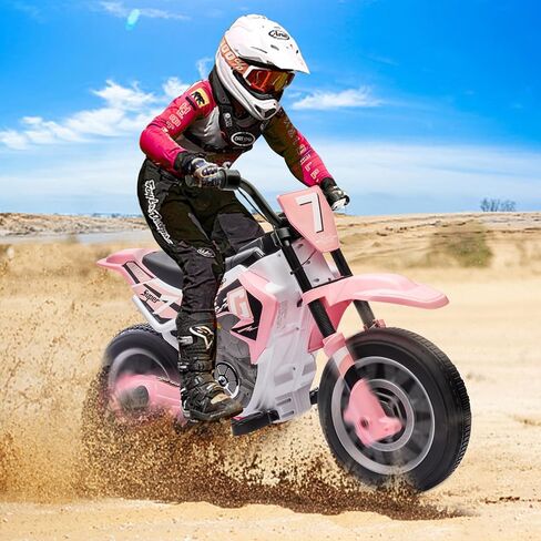JOYLDIAS Kids Motorcycle Dirt Bike, 12V7AH Battery-Powered Ride On Motorcycle for Kids, Off-Road Street Bike w/Training Wheels, Spring Suspension, High/Low Speeds, Green in Kuwait