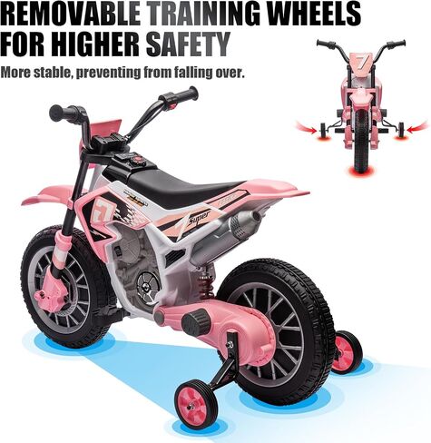JOYLDIAS Kids Motorcycle Dirt Bike, 12V7AH Battery-Powered Ride On Motorcycle for Kids, Off-Road Street Bike w/Training Wheels, Spring Suspension, High/Low Speeds, Green in Kuwait