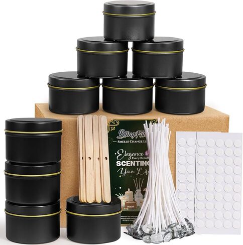 Blingfun 10 Packs 4 oz Candle Tins kit, Candle Making Tins, Candle Jars, 100pcs Candle Wicks, 100pcs Wick Stickers, Candle Containers for Making Candles (Flowers) in Kuwait