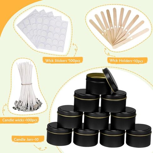 Blingfun 10 Packs 4 oz Candle Tins kit, Candle Making Tins, Candle Jars, 100pcs Candle Wicks, 100pcs Wick Stickers, Candle Containers for Making Candles (Flowers) in Kuwait
