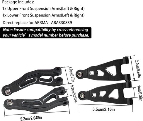 أذرع التعليق الأمامية السفلى من الألومنيوم لـ Arrma 1/16 Mojave Grom & Losi 1/12 NASCAR Models | قطع غيار سبيكة متينة CNC ، استبدال ARA330839 in Kuwait