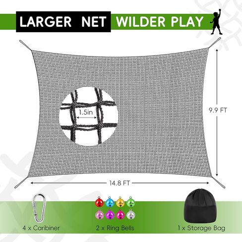 TOPNEW Double Layers Climbing Cargo Net - 9.9FT x 9.9FT Heavy Duty Playground Safety Net for Kids Backyard, Tree Fort & Jungle Gyms | Treehouse Accessories with Storage Bag & Carabiners (Coloured) in Saudi Arabia