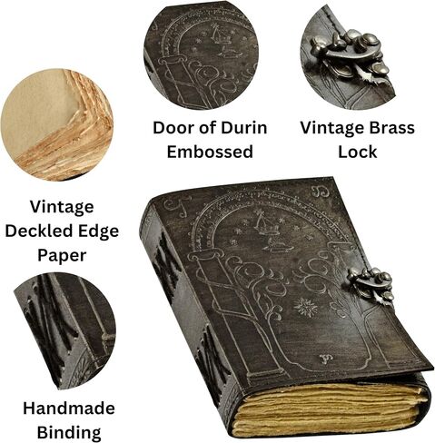 أبواب Durin Tolkien Lord of the Ring Journal Leather Journal ، Book Hobbit Jrr Tolkien Books Lord of the Rings Book of Shadows Grimoire Witchcraft Supplies Percchandise Bookends Gift for Men and Women 7x5 in (Brown) in Kuwait