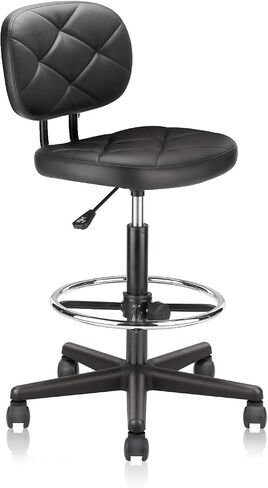 PU Leather Rolling Bar Stool with Wheels and Back, Tall Drafting Stool with Adjustable Height and Footrest, Multi-Purpose Office Desk Chair for Home Kitchen Shop Work, Black (1PK) in Kuwait