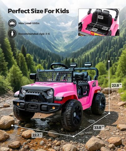 ELEMARA Ride On Car, Bluetooth Ride on Toys for Toddlers, 12V Kids Battery Powered Vehicles w/Remote, 3.5 mph Ride on Jeep, Motorized Off-Road Truck, Electric Car for Kids w/3 Speeds,LED Lights- Green in Saudi Arabia