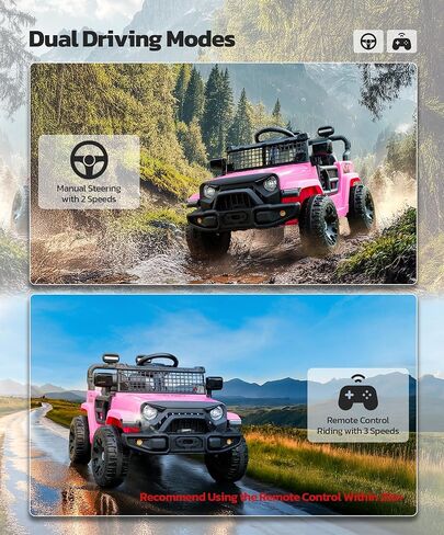 ELEMARA Ride On Car, Bluetooth Ride on Toys for Toddlers, 12V Kids Battery Powered Vehicles w/Remote, 3.5 mph Ride on Jeep, Motorized Off-Road Truck, Electric Car for Kids w/3 Speeds,LED Lights- Green in Saudi Arabia