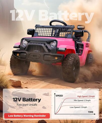 ELEMARA Ride On Car, Bluetooth Ride on Toys for Toddlers, 12V Kids Battery Powered Vehicles w/Remote, 3.5 mph Ride on Jeep, Motorized Off-Road Truck, Electric Car for Kids w/3 Speeds,LED Lights- Green in Saudi Arabia