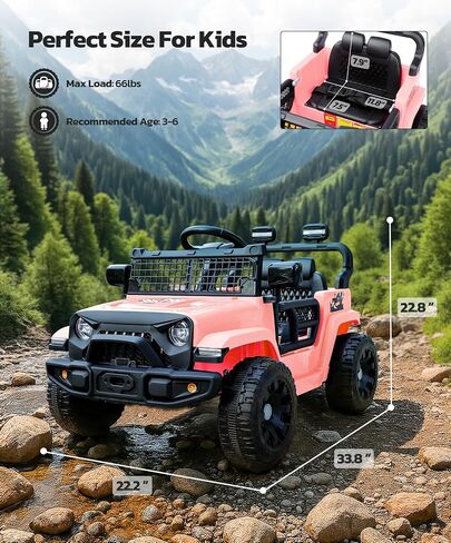 ELEMARA Ride On Car, Bluetooth Ride on Toys for Toddlers, 12V Kids Battery Powered Vehicles w/Remote, 3.5 mph Ride on Jeep, Motorized Off-Road Truck, Electric Car for Kids w/3 Speeds,LED Lights- Green in Saudi Arabia