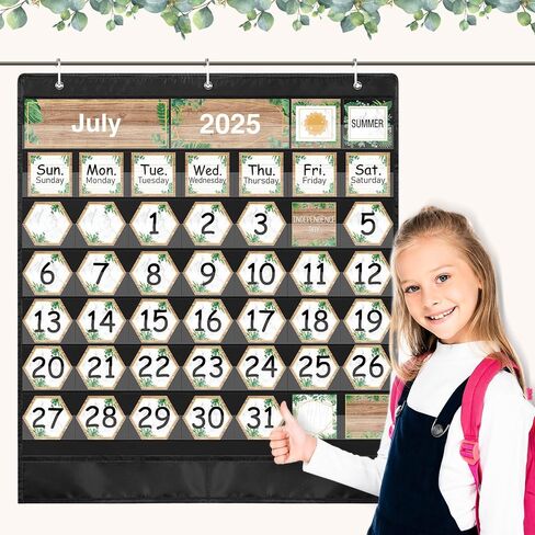 Fulmoon Rustic Calendar Pocket Chart Set Classroom Calendar Decoration Calendar Bulletin Board with Pocket Chart Seasons Festival Weather Calendar Pocket Chart for Back to School Classroom Supplies in Saudi Arabia