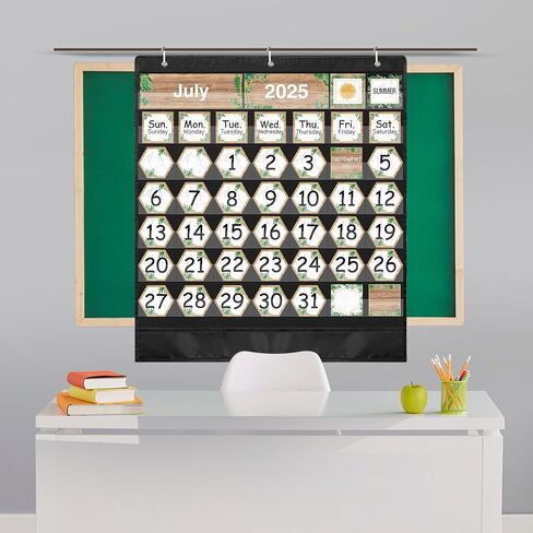 Fulmoon Rustic Calendar Pocket Chart Set Classroom Calendar Decoration Calendar Bulletin Board with Pocket Chart Seasons Festival Weather Calendar Pocket Chart for Back to School Classroom Supplies in Saudi Arabia