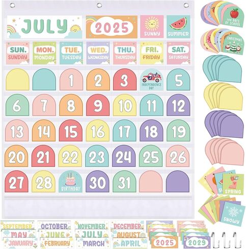 Fulmoon Rustic Calendar Pocket Chart Set Classroom Calendar Decoration Calendar Bulletin Board with Pocket Chart Seasons Festival Weather Calendar Pocket Chart for Back to School Classroom Supplies in Saudi Arabia